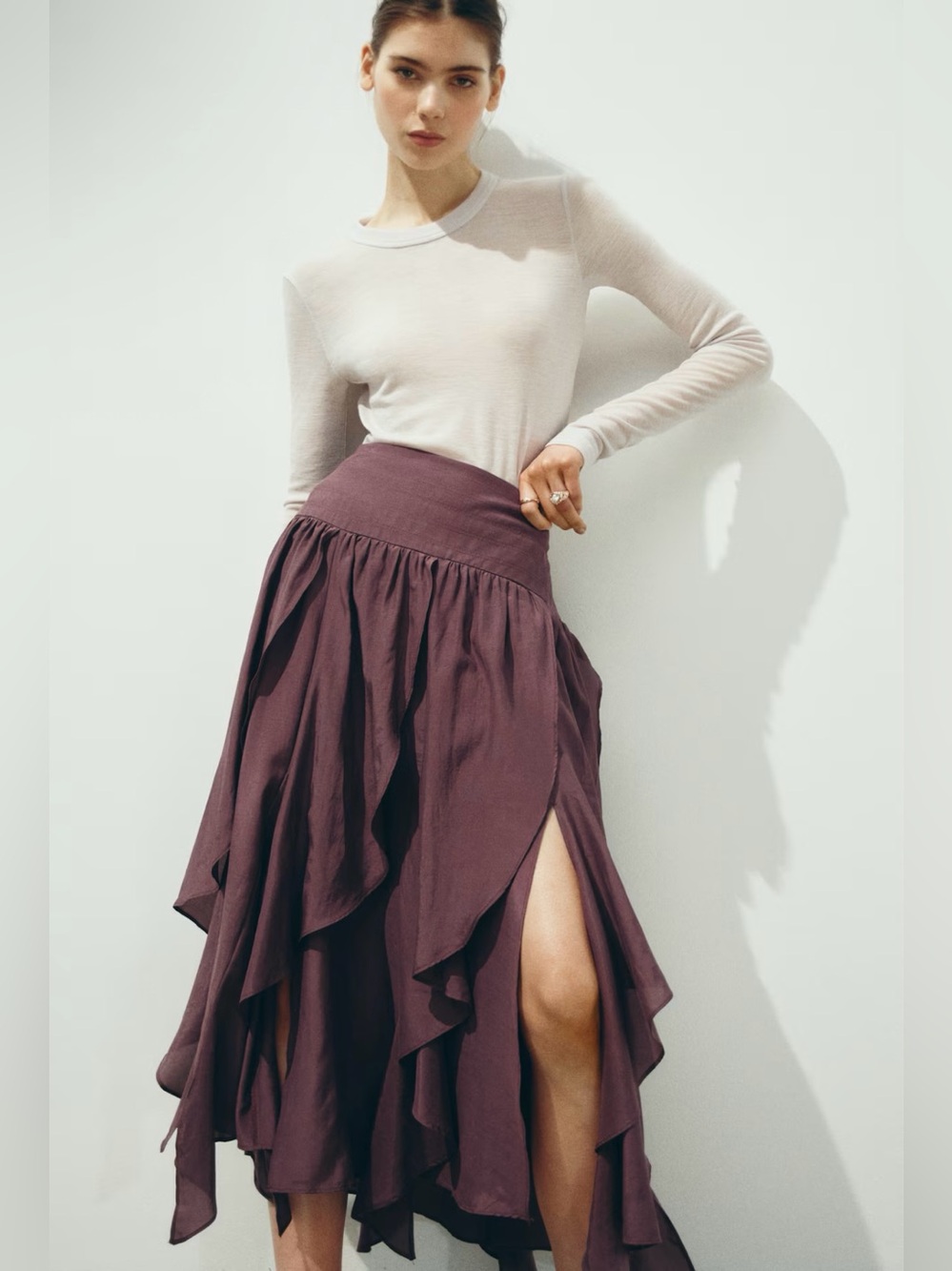 H&M EDITION NWT PLUM RED ASYMMETRIC MIDI SKIRT SIZE 2
